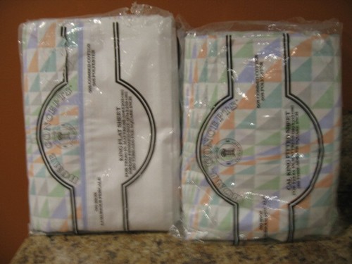 Set of King Size Sheets Vintage Cal King Fitted Flat Sheet King NEW Abstract USA - Picture 8 of 10
