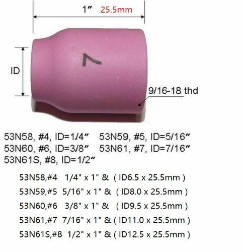 TIG Gas Lens Alumina Nozzle Ceramic Cup Kit #4 #5 #6 #7 #8 FitWP 9 20 24 25 10pk - Picture 5 of 7