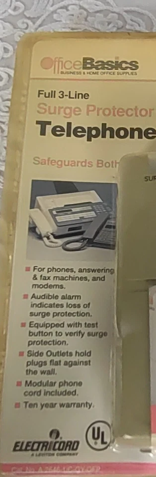 Phone fax modem Surge Protector with Outlet Alarm Electricord Office 3-line - Image 4 of 4