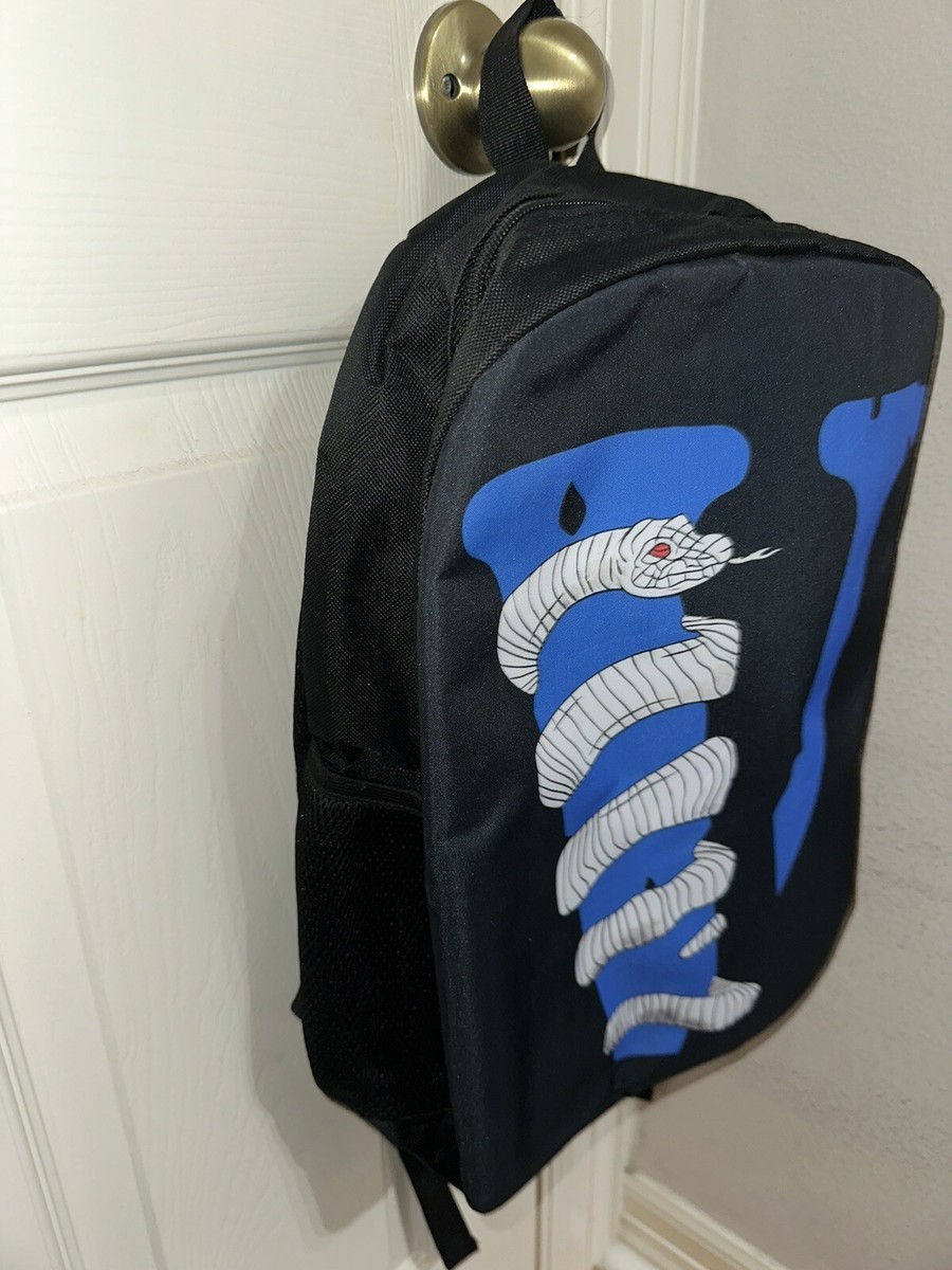 VLone Black Backpack Blue V with White Snake Red Eyes