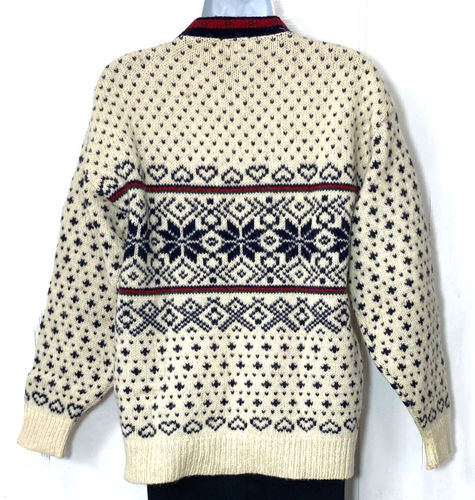 L.L. BEAN VINTAGE SNOWFLAKE FAIR ISLE 100% WOOL CARDIGAN SWEATER, WOMEN'S M - Picture 2 of 4