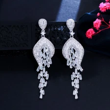 CWWZircons Long Tassel Drop Cubic Zirconia Big Dangle Party Earrings for Women