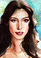 Brunette Italian Woman Watercolor Painting Original Portrait Artwork