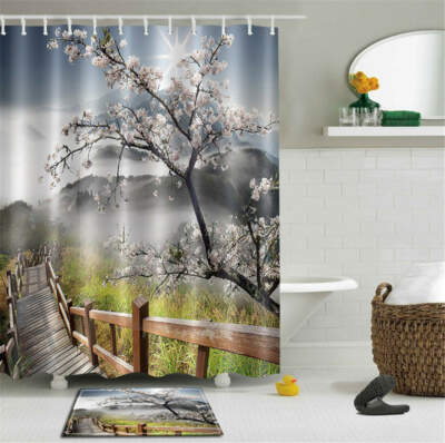Pear Flower Waterproof Bathroom Polyester Shower Curtain Liner Water Resistant