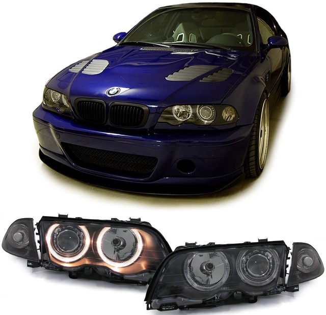 Black projector headlights with angel eyes for BMW E46 sedan touring 19982001 eBay
