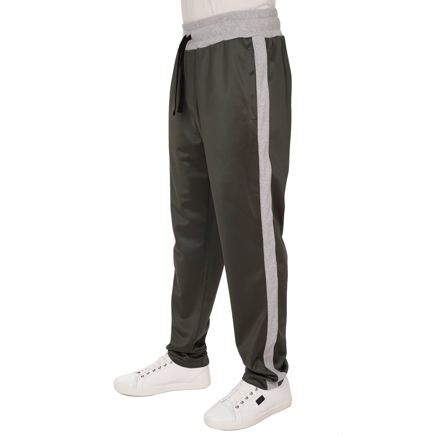DOLCE & GABBANA Gold Pearl Crown Jogger Pants Trousers Green Gray 48 M 13645