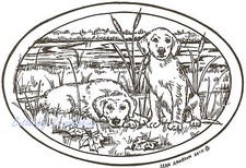 Puppy Dogs  Cattails Oval Wood Mounted Rubber Stamp NORTHWOODS P7364 New