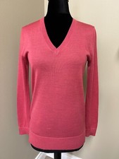 Ann Taylor LOFT Women Sweater Long Sleeve V-Neck Lightweight Wool Blend Coral SM