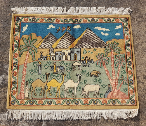 Vintage Hand Made Traditional Rug Oriental Wool Multicolor Carpet 80x65 cm