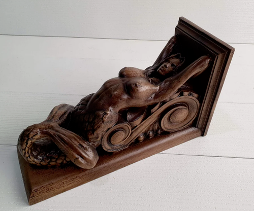 Corbel Mermaid of wood Decorative Carved Wooden Corbel 1pc Wall Hanging Decor - Picture 4 of 13