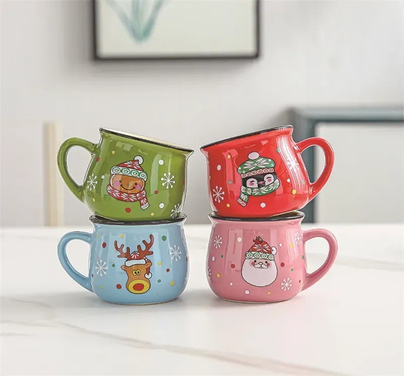 Tasse en céramique verte 400ml avec motif de sapin pour table de Noël