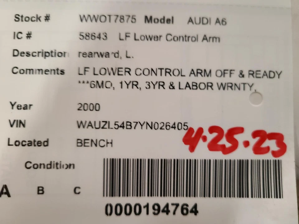 Brazo de control inferior delantero izquierdo inferior trasero usado se adapta a: Audi a6 m 2000 Foto 3 de 4