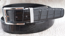 W 1.3" - Black Real CROCODILE Belly LEATHER Skin Men's Belt D35