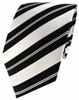 Tigertie Designer Seidenkrawatte Schwarz Weiß Silber Gestreift - Krawatte Seide
