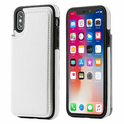iPhone X Wallet Case with Card Holder OT ONETOP Premium PU Leather White