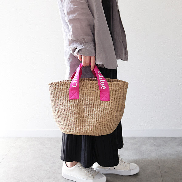 ハンドバッグ Chloe Basket Bag Chloe Basket Bag Tote Bag Open Type Polyester Cotton Pink