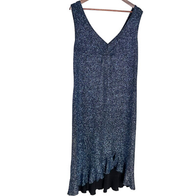 Vtg Y2K Finesse Midi Dress 2X Blue Black Sparkle Glitter Lettuce Hem Glam  Fairy | eBay