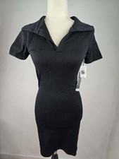 NWT! POOF NEW YORK Size S/M Women's Black Ribbed Collared Bodycon Dress