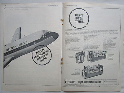 4/1964 PUB ELLIOTT FLIGHT INSTRUMENTS BAC ONE ELEVEN BRITISH UNITED ORIGINAL AD