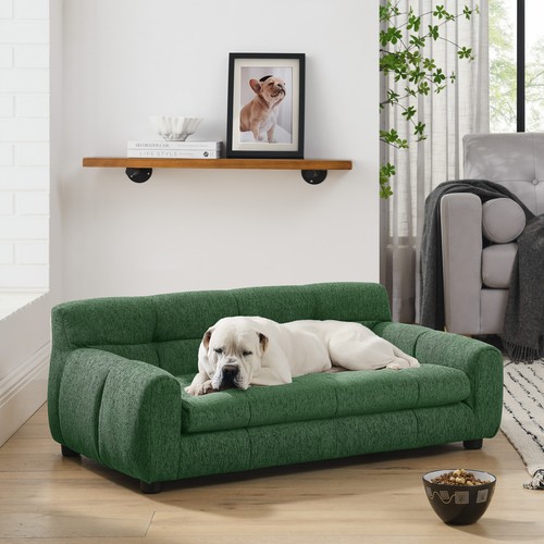 Fabric Dog Couch Sofa Pet Bed for Medium and Large Dogs W/ Backrest and Armrests - Picture 12 of 31