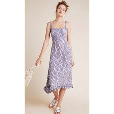 Faithfull The Brand x Anthropologie Daisy Midi Dress Purple Floral Smocked XS
