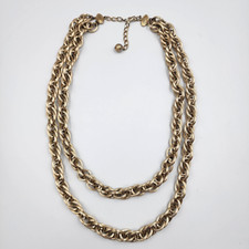 Chunky Double Strand Textured Twist Chain Necklace 28 Inch Gold Tone Vintage