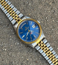 Vintage Ricoh President Two-tone Automatic Blue Dial Watch For Men's Japan