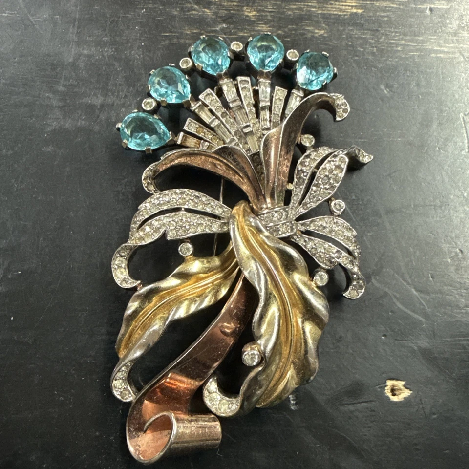 LARGE ~ VINTAGE & RARE ~ ALFRED PHILIPPE? ~ CROWN TRIFARI ~ BROOCH / PIN - Image 2 of 4