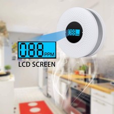 Smoke Carbon Monoxide Detector Combo Battery Operated LCD Display Safety Alarm