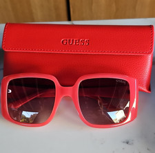 GUESS Women's Oversized Square Sunglasses Pink Plastic Frame Brown Tinted