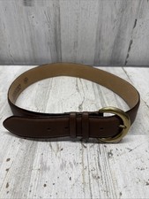 Land  s End Direct Merchants Men  s Brown Leather Belt Gold Brass Buckle 30 506