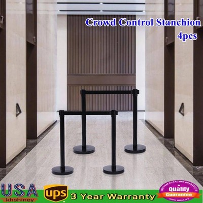 4PCS Crowd Control Stanchion Set Black Isolation Column 201 Stainless Steel Post