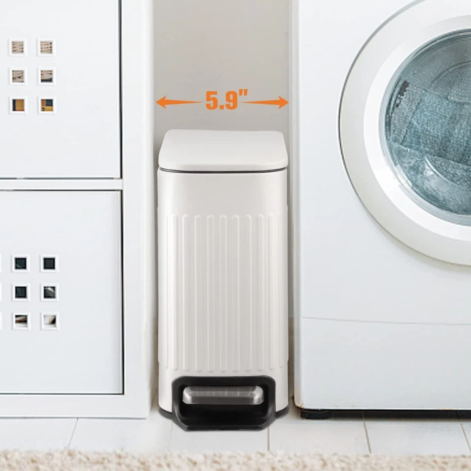 Papelera de baño delgada con tapa cierre suave, 6 litros/1,6 galones de acero inoxidable Foto 2 de 4