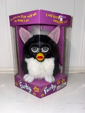 Tiger Furby 70-800 Electronic Interactive Toy Black and White with Pink ears