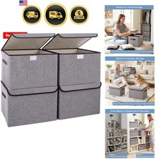 Large 22 Quart Linen Fabric Foldable Storage Bin Cube Organizer Basket with F...