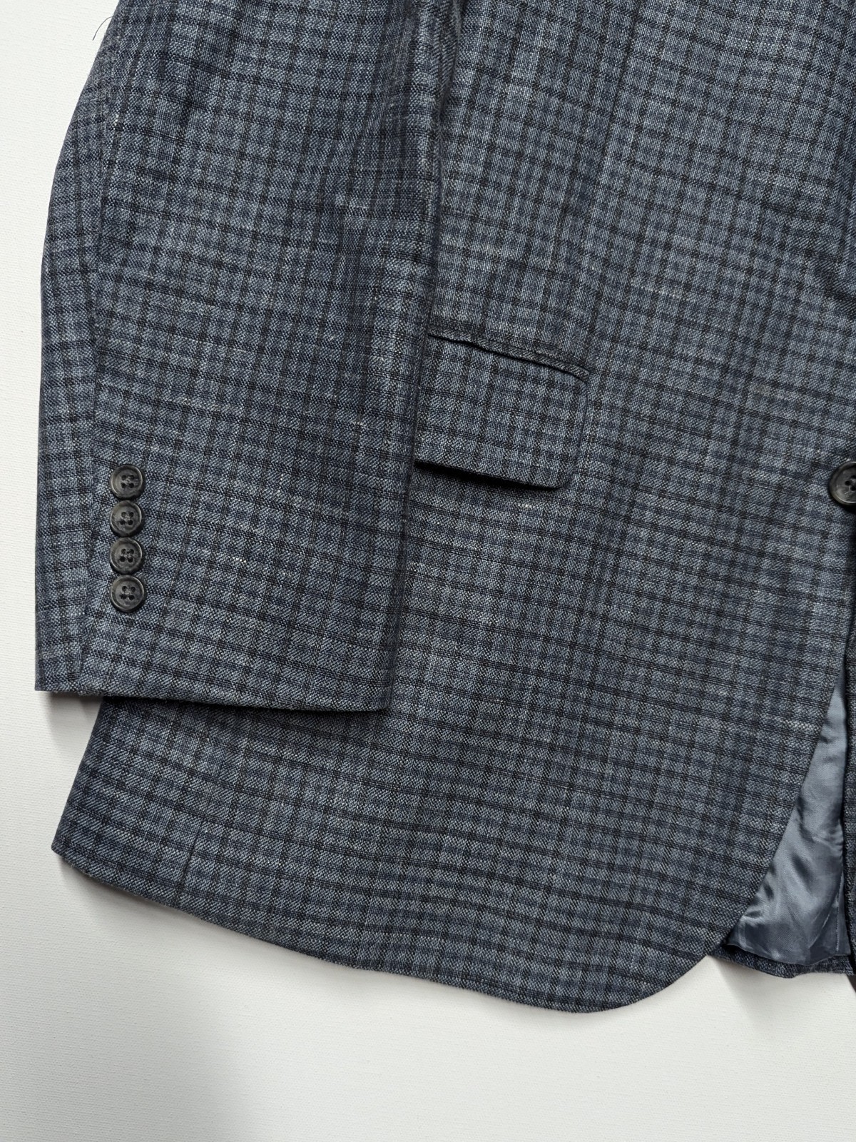 JOS A BANK Vtg Wool Silk Linen Blue Plaid 44R BLAZER SUIT COAT JACKET Men's