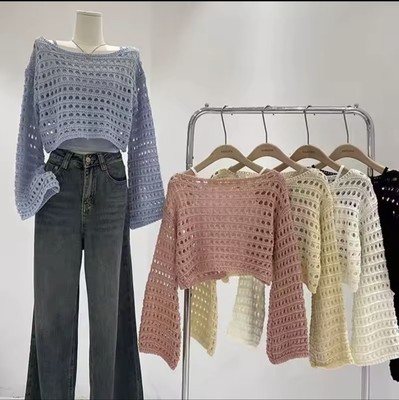Strickoberteil gehäkelt Langarm Damen Cover Up für Strandbikini Pullover