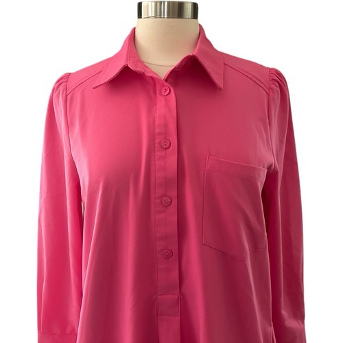 Tuckernuck Dress Women Medium Hot Pink Crepe Callahan Shirt Dress - Picture 6 of 22