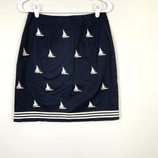 VTG Talbots Petites Sz 6P Navy Blue Sailboat Embroidered Summer Skirt Cotton