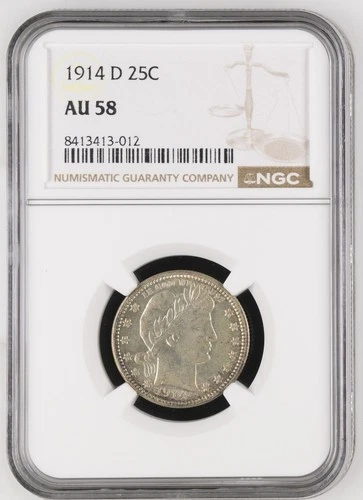 1914-D Barber Silver Quarter NGC AU58