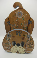 11" Tole Wood Hand Painted Dog Door Stopper BLUE BOWS BOY Nursery Decor Country