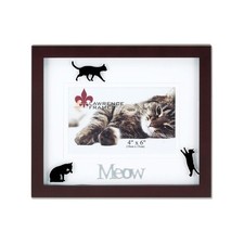 Lawrence Frames Walnut Wood 4x6 Meow Picture Frame - Matted Shadow Box Cat Fr...