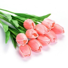 Artificial Tulips Flowers 10 PCS Real Touch Latex Fake Home Wedding Decor Pink