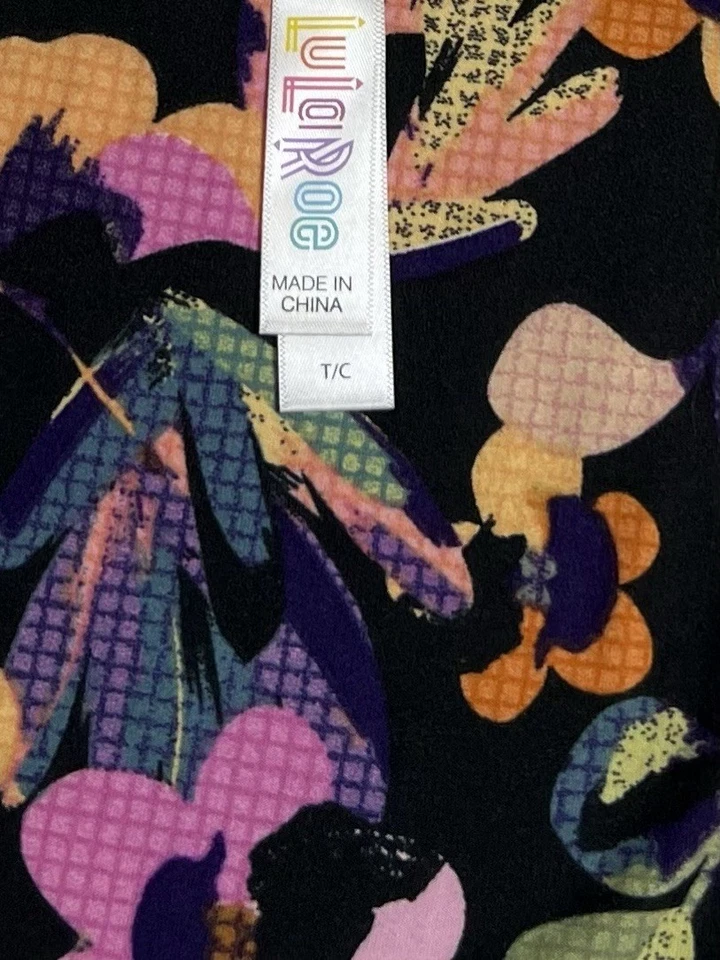 Lularoe Leggings TC Tall Curvy Floral BLACK Colorful Grid Abstract Ships FAST - Image 4 of 4