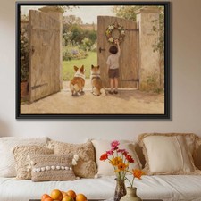 Corgi Dog Oil Painting Floral Still Life Canvas Print Wall Art Home Decor Gift