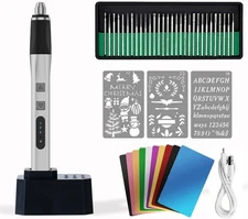 Engraving Pen, 30 Bits with Charging Base stencils Cordless Electric metal cards