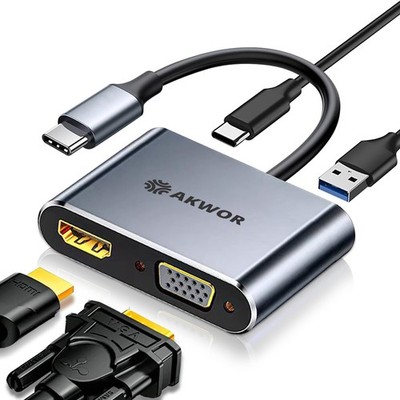 USB C to HDMI VGA Adapter for Dual Monitor, 4 in 1 USB C Hub with 4K HDMI, 10...