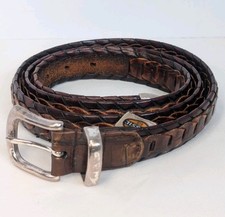 Vintage 99 s Y2K Fossil Brown Weave Genuine Leather Woven Belt Men s 44-46