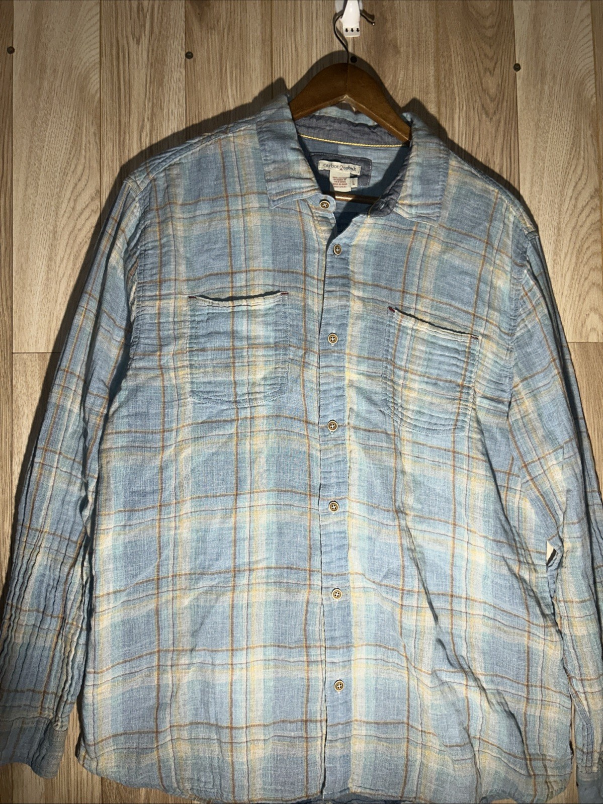 Carbon 2 Cobalt Men’s Large Blue Orange Plaid Long Sleeve Button Up Shirt