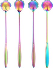 Flower Spoon Set Rainbow Stainless Steel Reusable Long Spoons Cute Spoons for